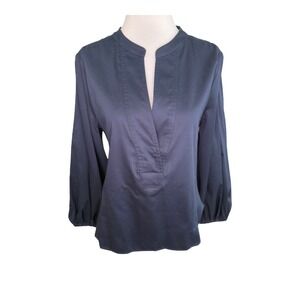 Madewell Black Navy‎ Band Collar V Neck Long Sleeve Shirt Top Size Small NWOT